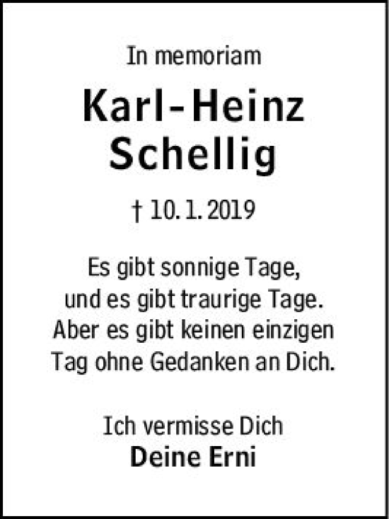 Traueranzeige von Karl-Heinz Schellig von vrm-trauer Bürstädter/Lamperth. Ztg/Starkenburger