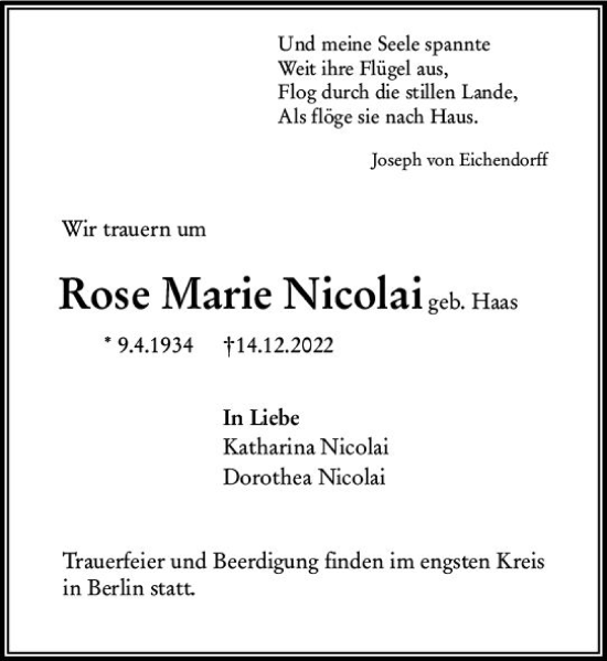 Traueranzeige von Katharina Nicolai von vrm-trauer AZ Mainz