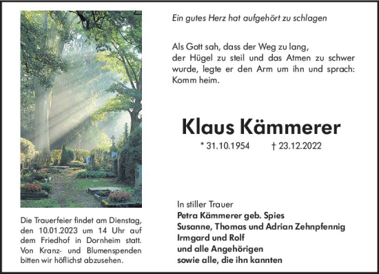 Traueranzeige von Klaus Kämmerer von vrm-trauer Groß-Gerauer Echo