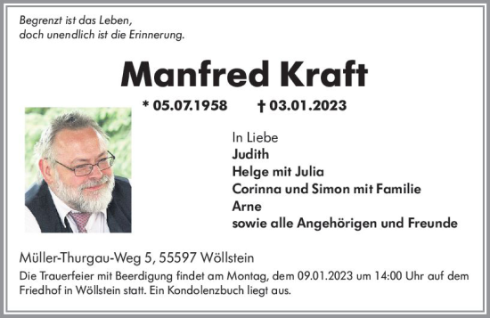 Traueranzeige von Manfred Kraft von vrm-trauer Allg. Zeitung Bad Kreuznach