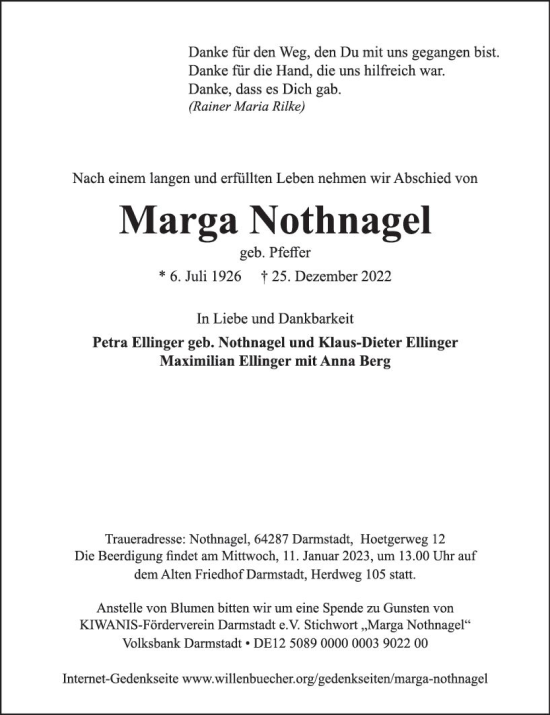 Traueranzeige von Marga Nothnagel von vrm-trauer Odenwälder Echo