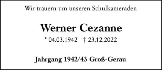 Traueranzeige von Werner Cezanne von vrm-trauer Groß-Gerauer Echo