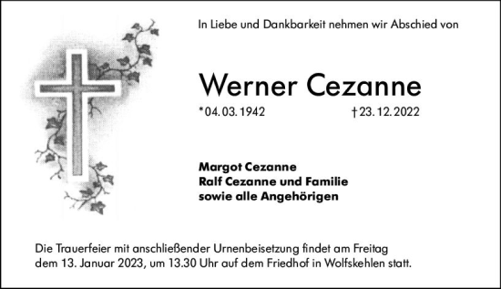 Traueranzeige von Werner Cezanne von vrm-trauer Groß-Gerauer Echo