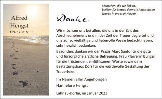 Traueranzeige von Alfred Hengst von Wetzlarer Neue Zeitung