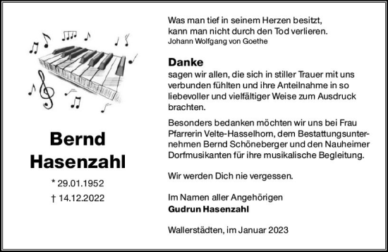 Traueranzeige von Bernd Hasenzahl von Groß-Gerauer Echo