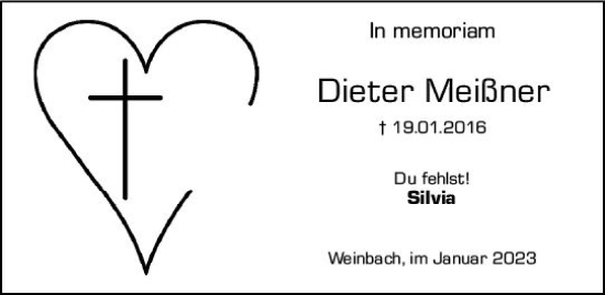 Traueranzeige von Dieter Meißner von Weilburger Tageblatt