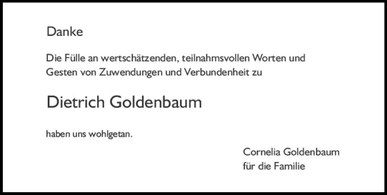 Traueranzeige von Dietrich Goldenbaum von Allgemeine Zeitung Mainz
