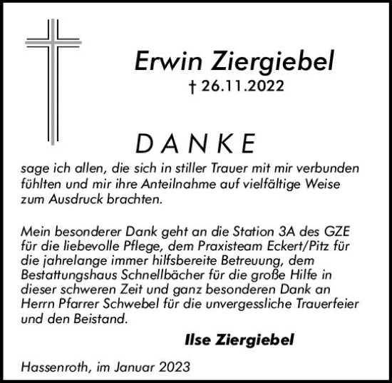 Traueranzeige von Erwin Ziergiebel von Odenwälder Echo