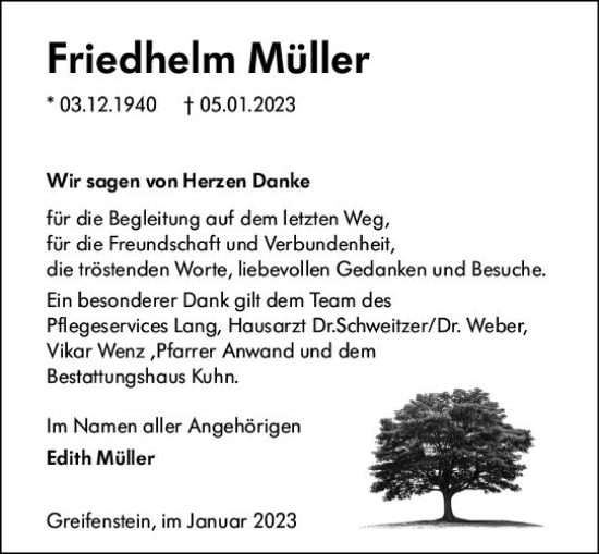Traueranzeige von Friedhelm Müller von Wetzlarer Neue Zeitung