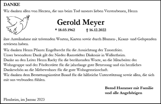 Traueranzeige von Gerold Meyer von Allgemeine Zeitung Alzey