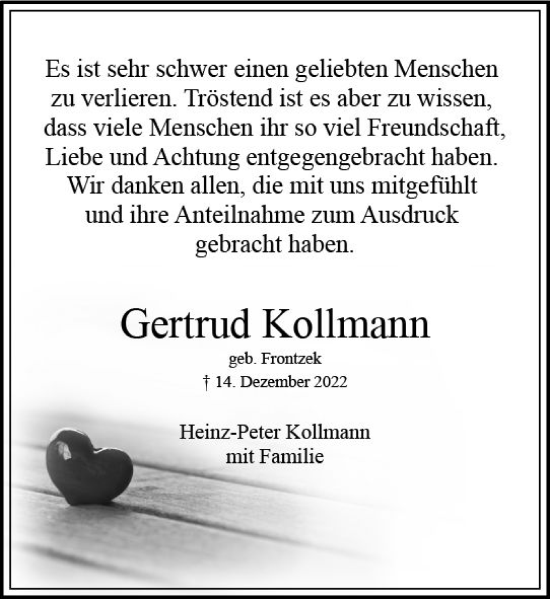 Traueranzeige von Gertrud Kollmann von Wiesbadener Kurier gesamt