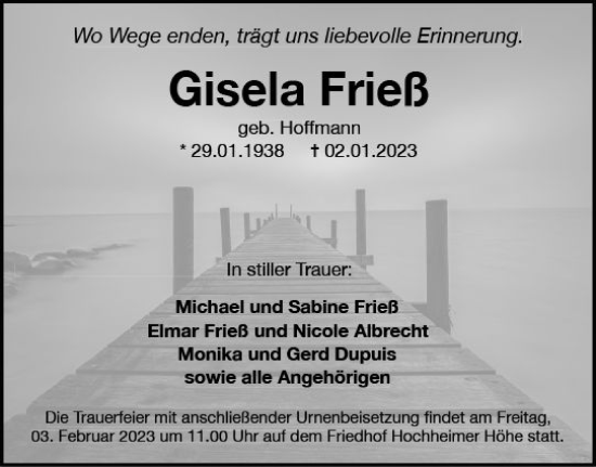 Traueranzeige von Gisela Frieß von Wormser Zeitung