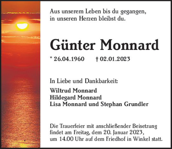 Traueranzeige von Günter Monnard von Wiesbadener Kurier gesamt