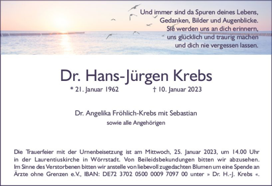 Traueranzeige von Hans-Jürgen Krebs von Allgemeine Zeitung Mainz