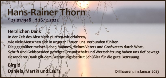 Traueranzeige von Hans-Rainer Thorn von Weilburger Tageblatt