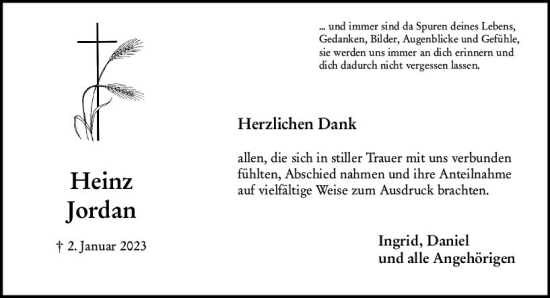 Traueranzeige von Heinz Jordan von Hochheimer Zeitung