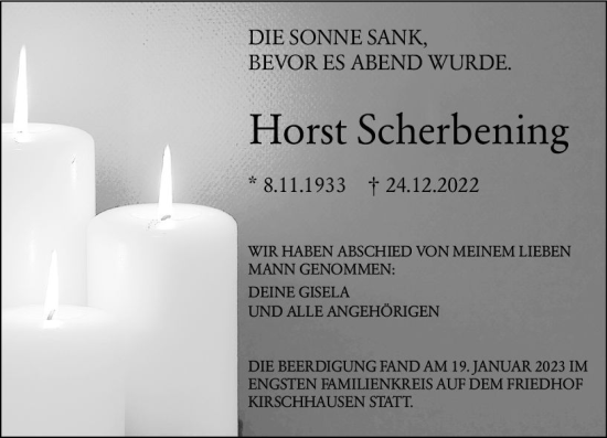 Traueranzeige von Horst Scherbening von Starkenburger Echo