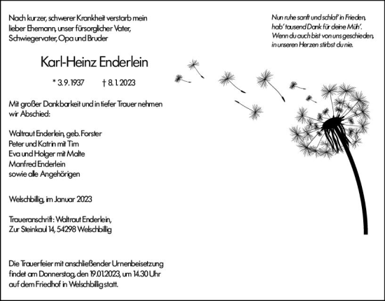 Traueranzeige von Karl-Heinz Enderlein von VRM Trauer