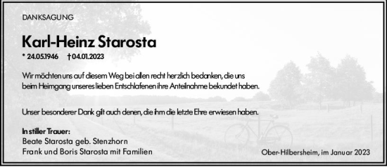 Traueranzeige von Karl-Heinz Starosta von Allgemeine Zeitung Ingelheim-Bingen