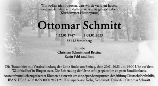 Traueranzeige von Ottomar Schmitt von Allgemeine Zeitung Ingelheim-Bingen
