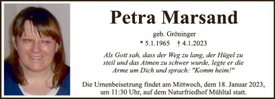 Traueranzeige von Petra Marsand von Darmstädter Echo