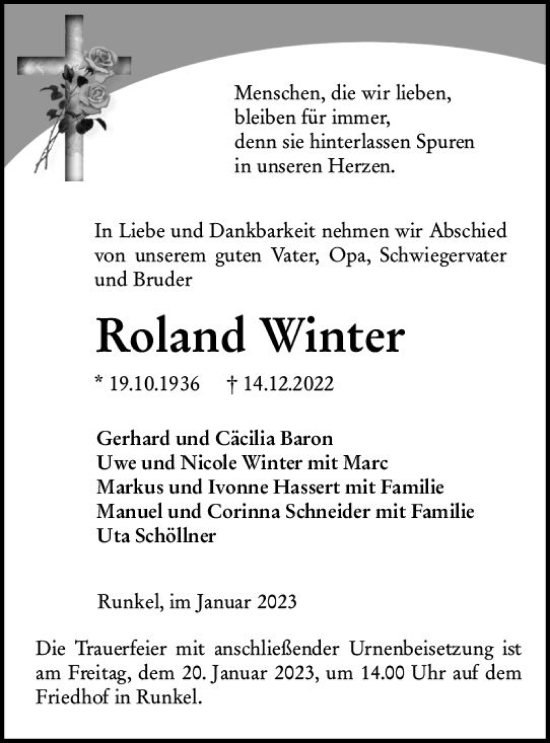 Traueranzeige von Roland Winter von Nassauische Neue Presse