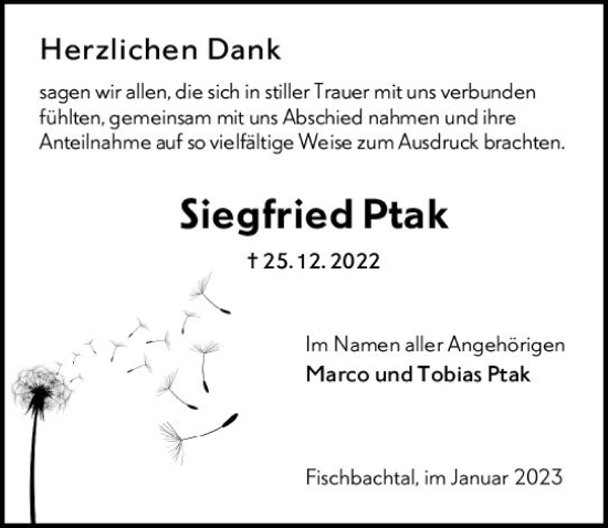 Traueranzeige von Siegfried Ptak von Darmstädter Echo