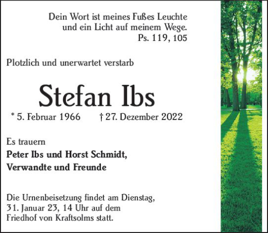 Traueranzeige von Stefan Ibs von Wetzlarer Neue Zeitung