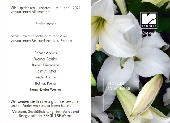 Traueranzeige von Stefan Moser von Wormser Zeitung