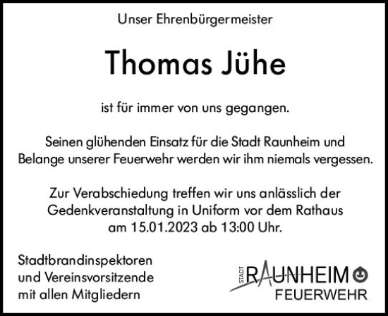 Traueranzeige von Thomas Jühe von Rüsselsheimer Echo
