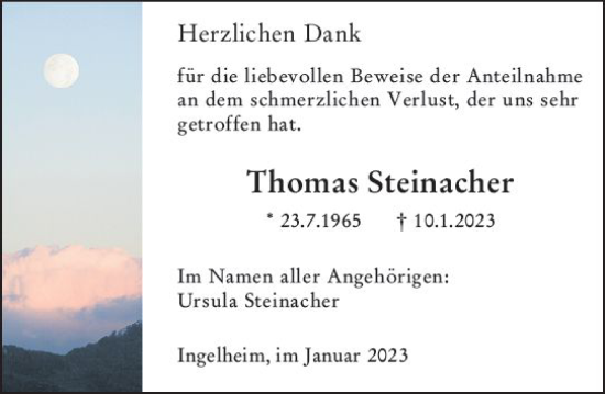 Traueranzeige von Thomas Steinacher von Allgemeine Zeitung Ingelheim-Bingen