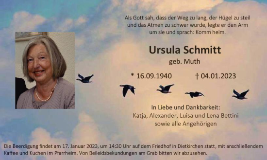 Traueranzeige von Ursula Schmitt von Nassauische Neue Presse