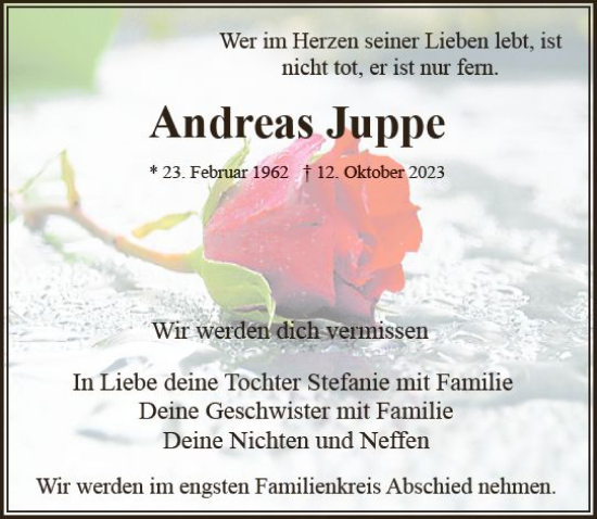 Traueranzeige von Andreas Juppe von Wiesbadener Kurier