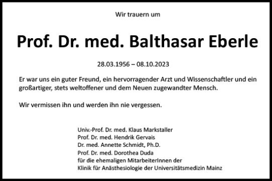 Traueranzeige von Balthasar Eberle von Allgemeine Zeitung Mainz