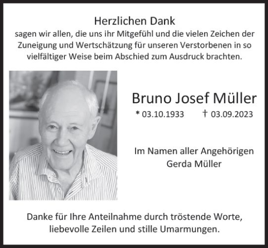 Traueranzeige von Bruno Josef Müller von Allgemeine Zeitung Mainz