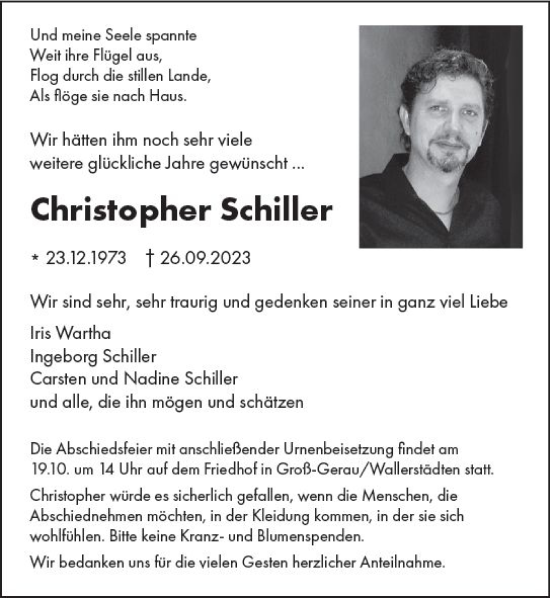 Traueranzeige von Christopher Schiller von Groß-Gerauer Echo