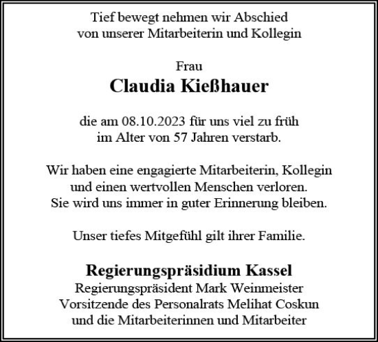 Traueranzeige von Claudia Kießhauer von Wiesbadener Kurier