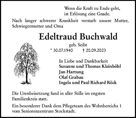 Traueranzeige von Edeltraud Buchwald von Groß-Gerauer Echo