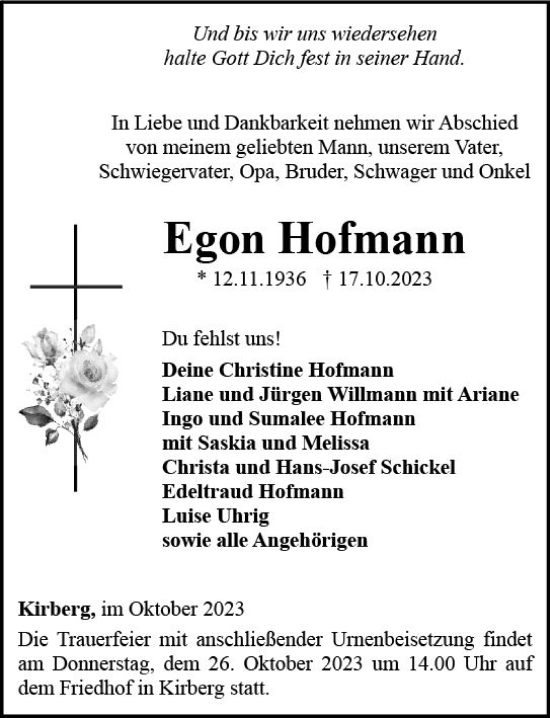 Traueranzeige von Egon Hofmann von Nassauische Neue Presse