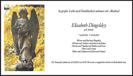 Traueranzeige von Elisabeth Dingeldey von Darmstädter Echo