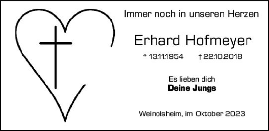 Traueranzeige von Erhard Hofmeyer von Allgemeine Zeitung Mainz