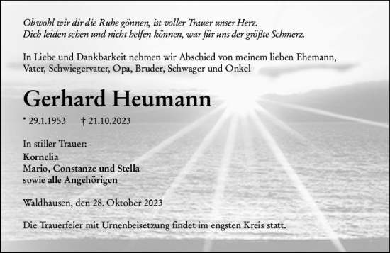 Traueranzeige von Gerhard Heumann von Weilburger Tageblatt