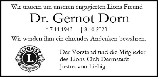 Traueranzeige von Gernot Dorn von Darmstädter Echo