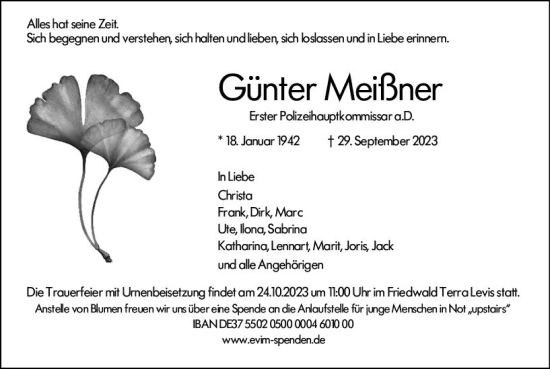 Traueranzeige von Günter Meißner von Wiesbadener Kurier
