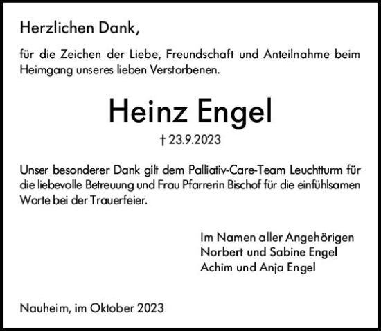 Traueranzeige von Heinz Engel von Groß-Gerauer Echo