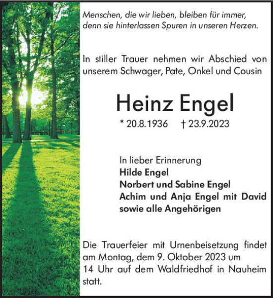 Traueranzeige von Heinz Engel von Groß-Gerauer Echo