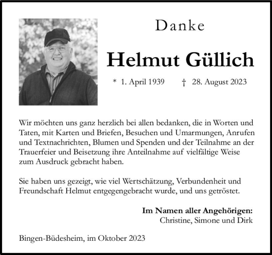 Traueranzeige von Helmut Güllich von Allgemeine Zeitung Bingen/Ingelheim