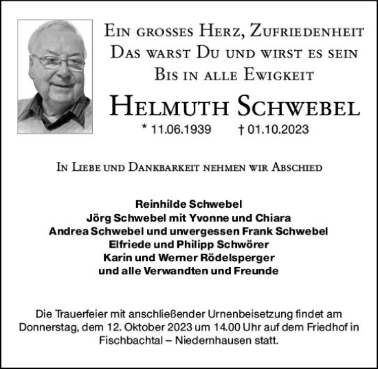 Traueranzeige von Helmuth Schwebel von Darmstädter Echo