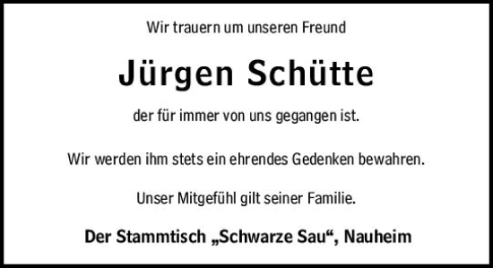 Traueranzeige von Jürgen Schütte von Groß-Gerauer Echo