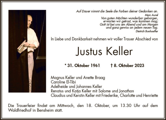 Traueranzeige von Justus Keller von Starkenburger Echo